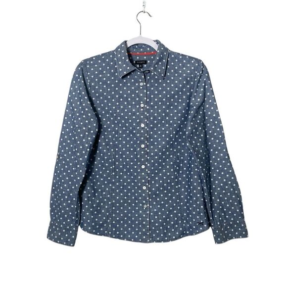 Talbots Blue Chambray White Polka Dot Button Up Top Women's Size 8 - Picture 1 of 14